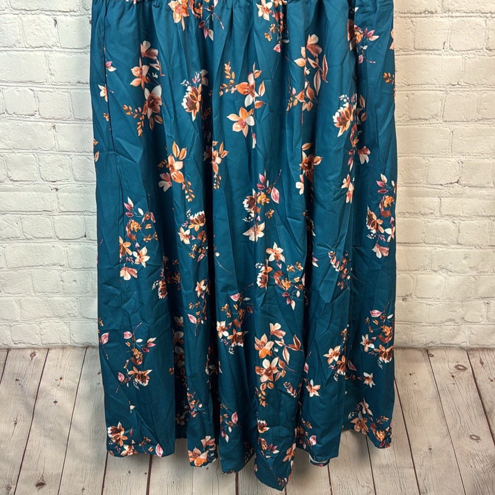 BloomChic Teal Floral V Neck Flutter Sleeve Pocket Dress Plus Size 2X - Picture 5 of 6